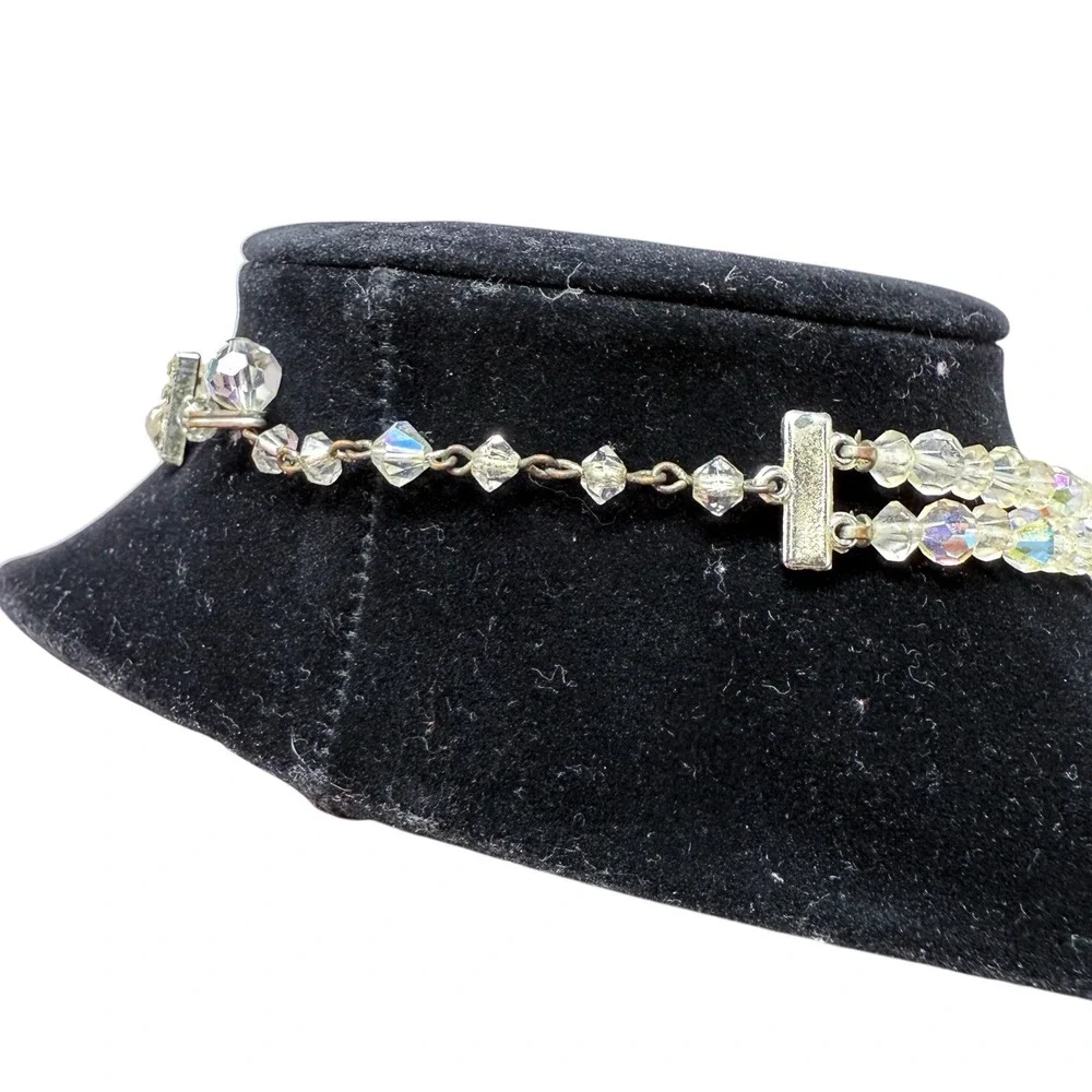 Vintage‎ Womens 1950s Aurora Borealis Crystal Necklace 2 Strand Hook Clasp